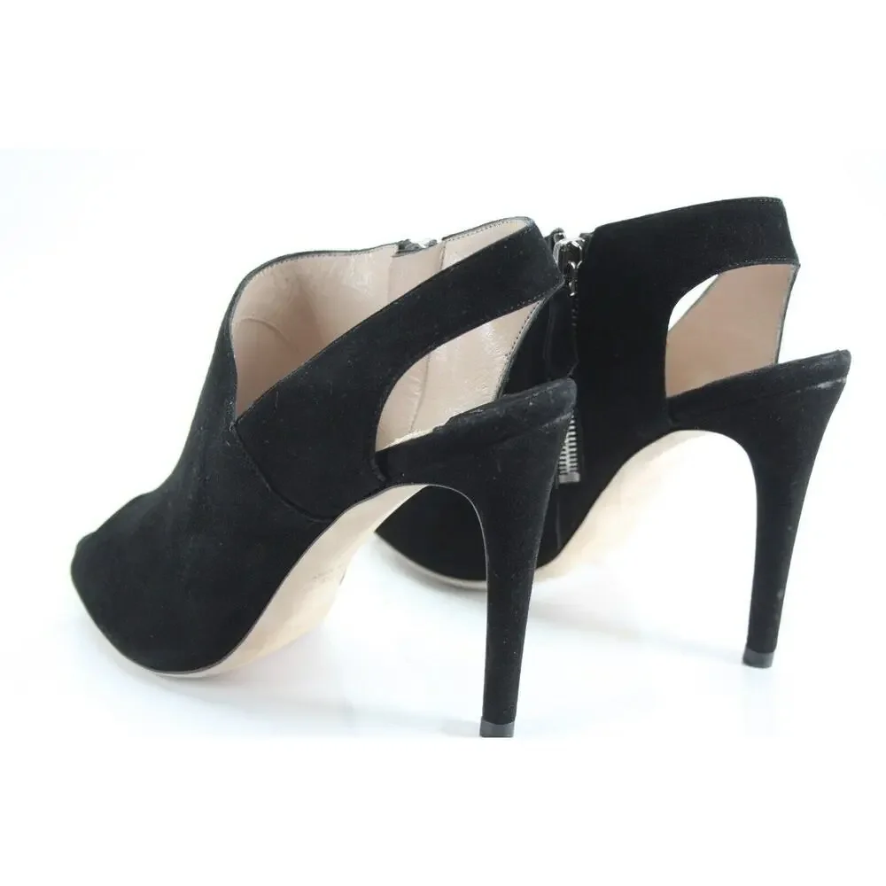 Miu Miu Black Suede Peep Toe Slingback Heel Pumps